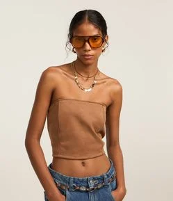 Top em Suede Corsetado com Lastex nas Costas
