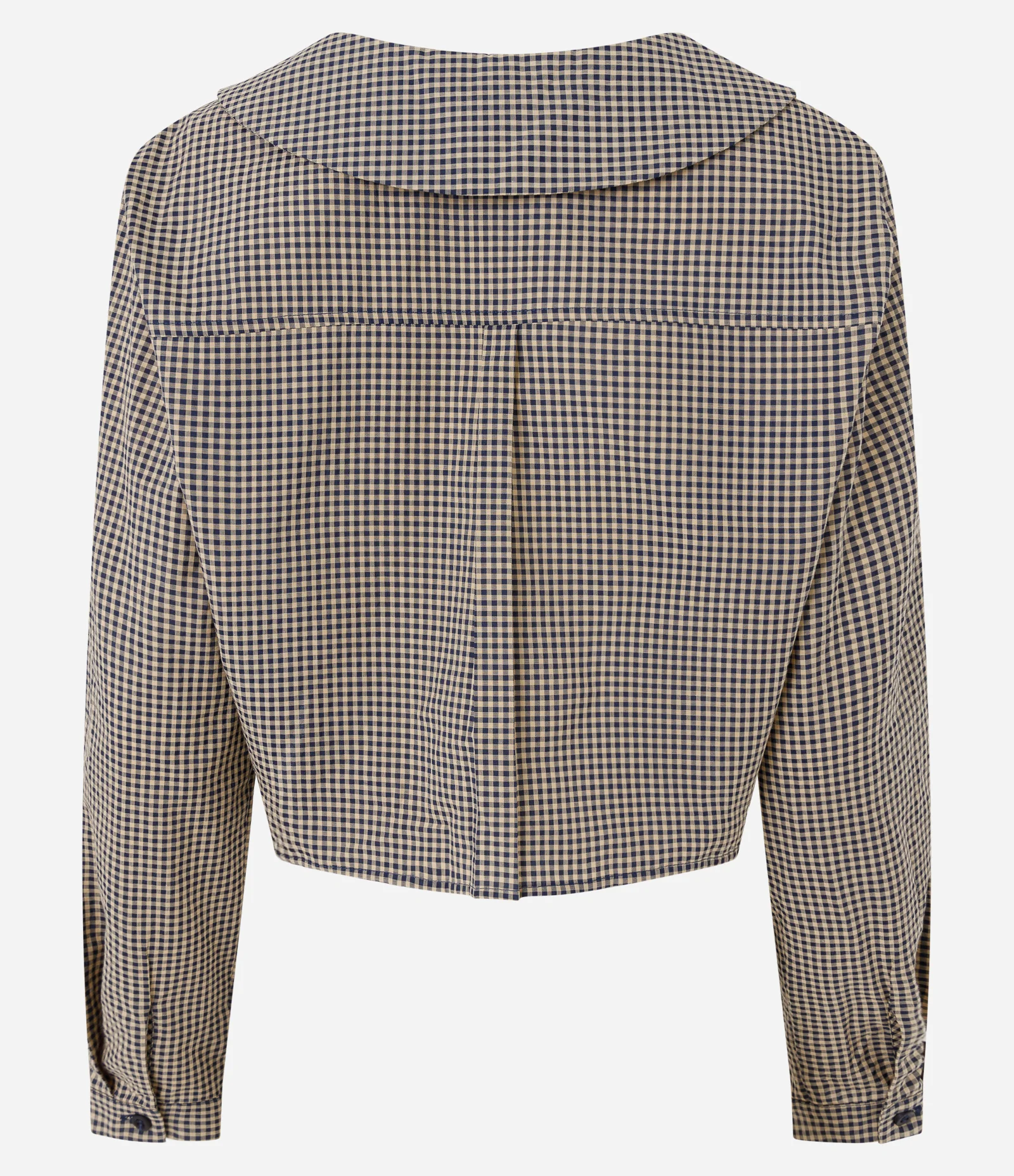 Camisa Cropped em Tricoline Xadrez com Lapelas e Botões Marrom 6