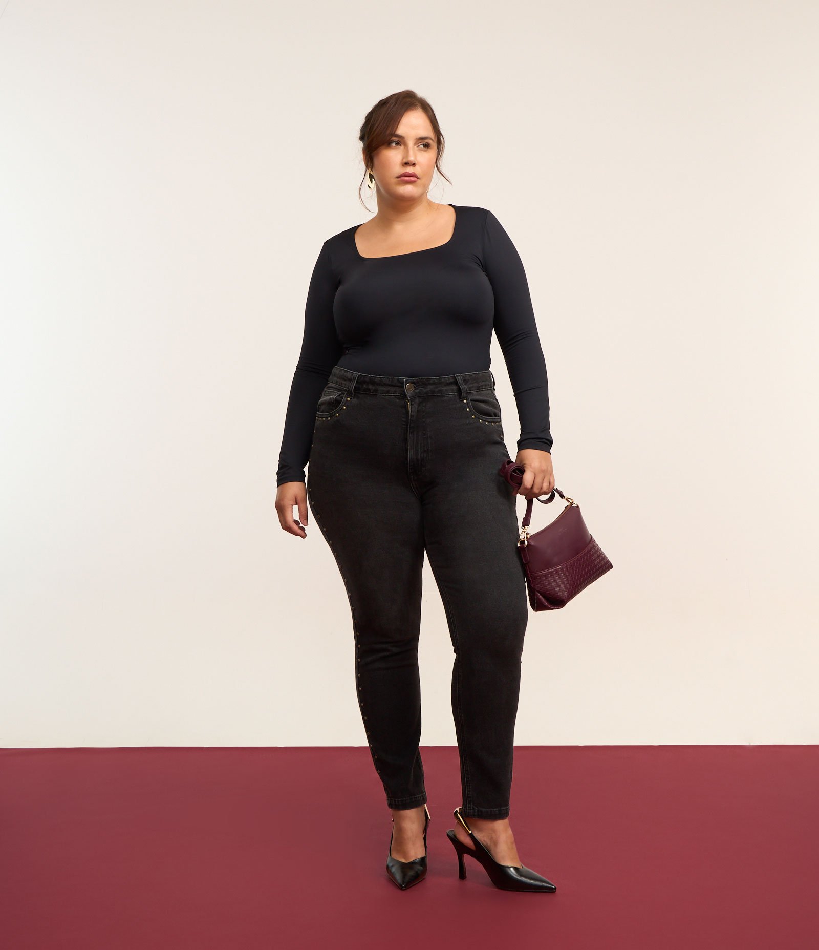 Blusa Básica Poliamida com Decote Quadrado Curve & Plus Size Preto 2