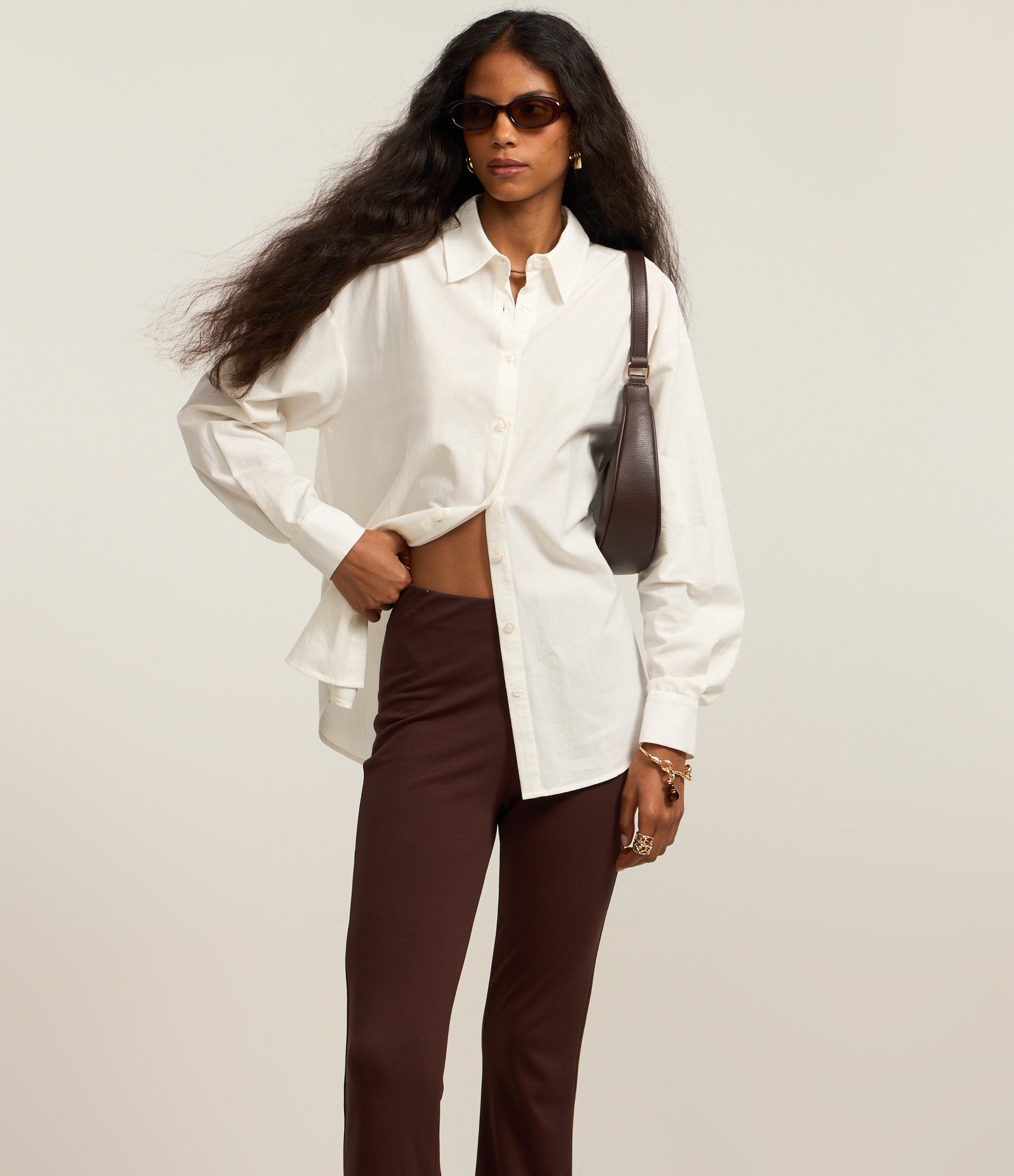 Calça Flare em Ponto Roma Marrom 2