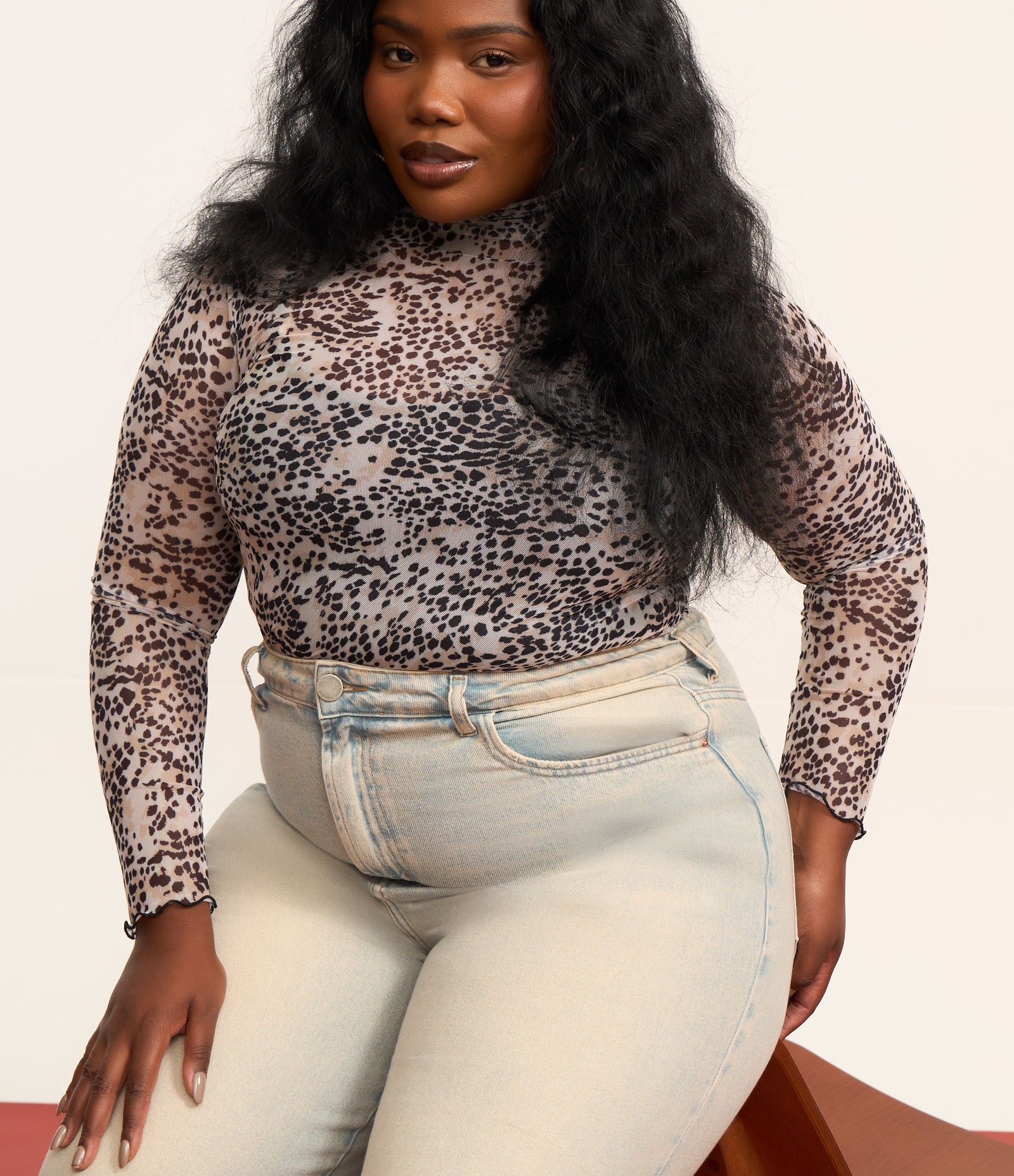 Blusa em Tule Animal Print com Frufru Curve & Plus Size Multicores 1