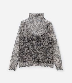 Blusa em Tule Animal Print com Frufru Curve & Plus Size