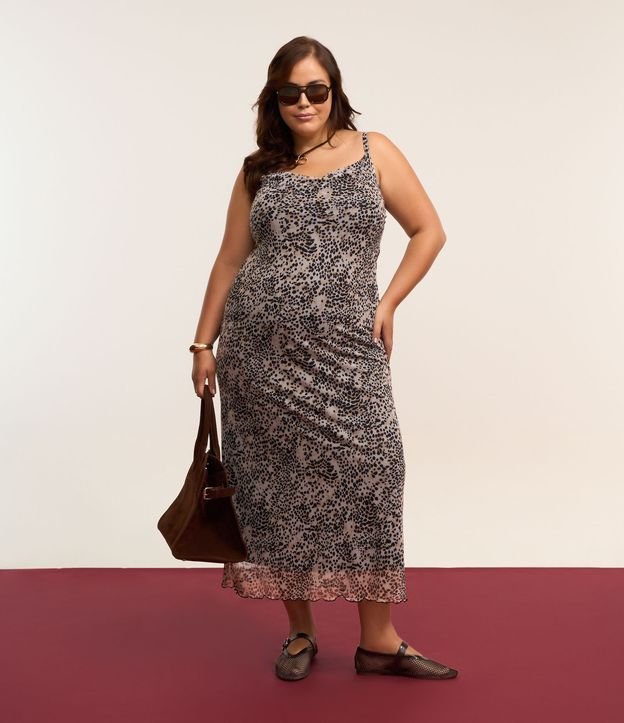 Vestido em Tule com Estampa Animal Print Curve & Plus Size