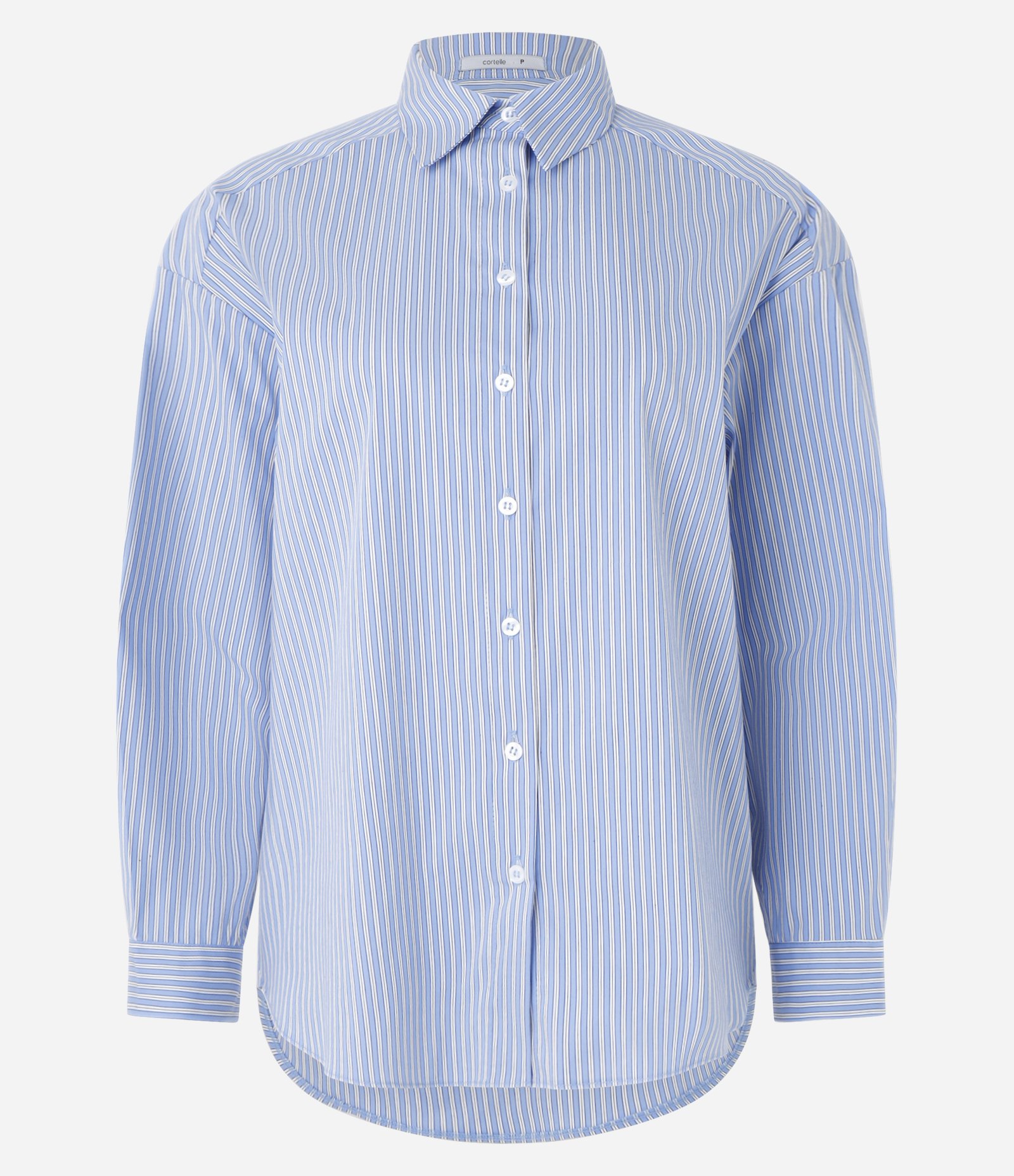 Camisa Oversized Listrada em Tricoline com Fio Tinto Azul 8