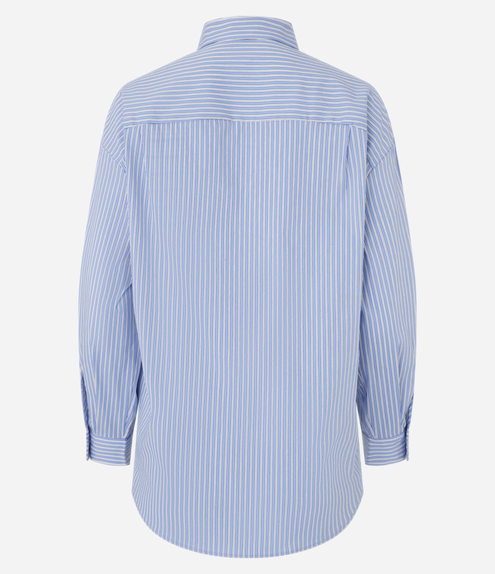 Camisa Oversized Listrada em Tricoline com Fio Tinto Azul 9