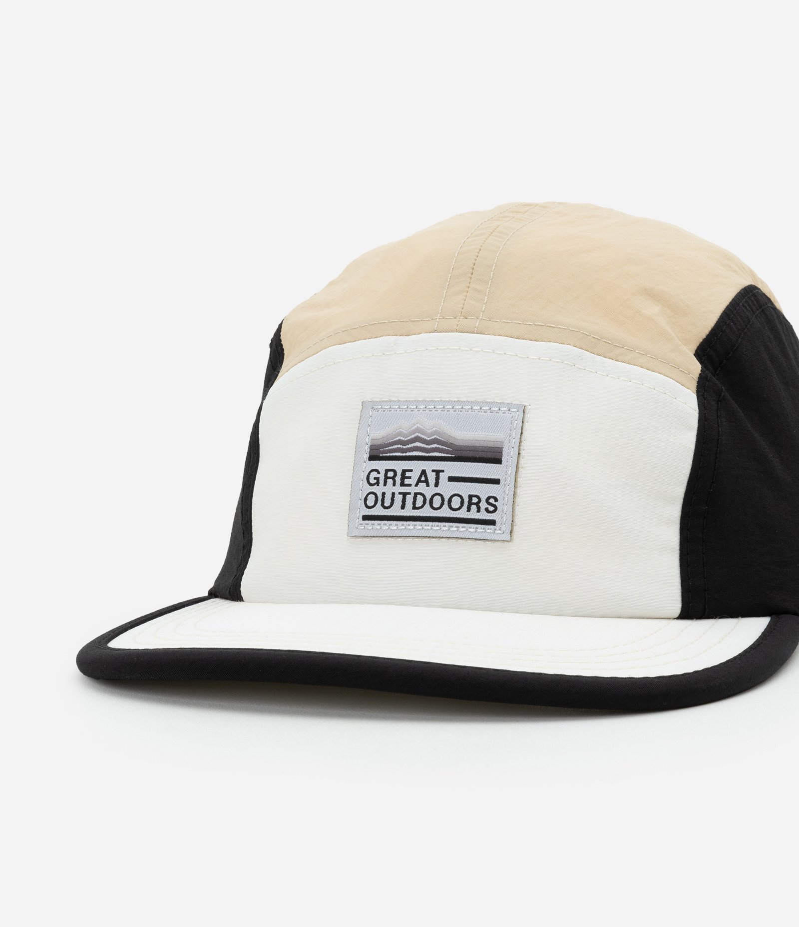 Boné 5 Panel em Microfibra com Recortes e Etiqueta Frontal Bege/Branco/Preto 6