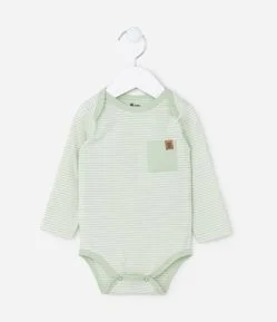 Body Infantil com Bolsinho e Estampa Listrada - Tam 0 a 18 meses