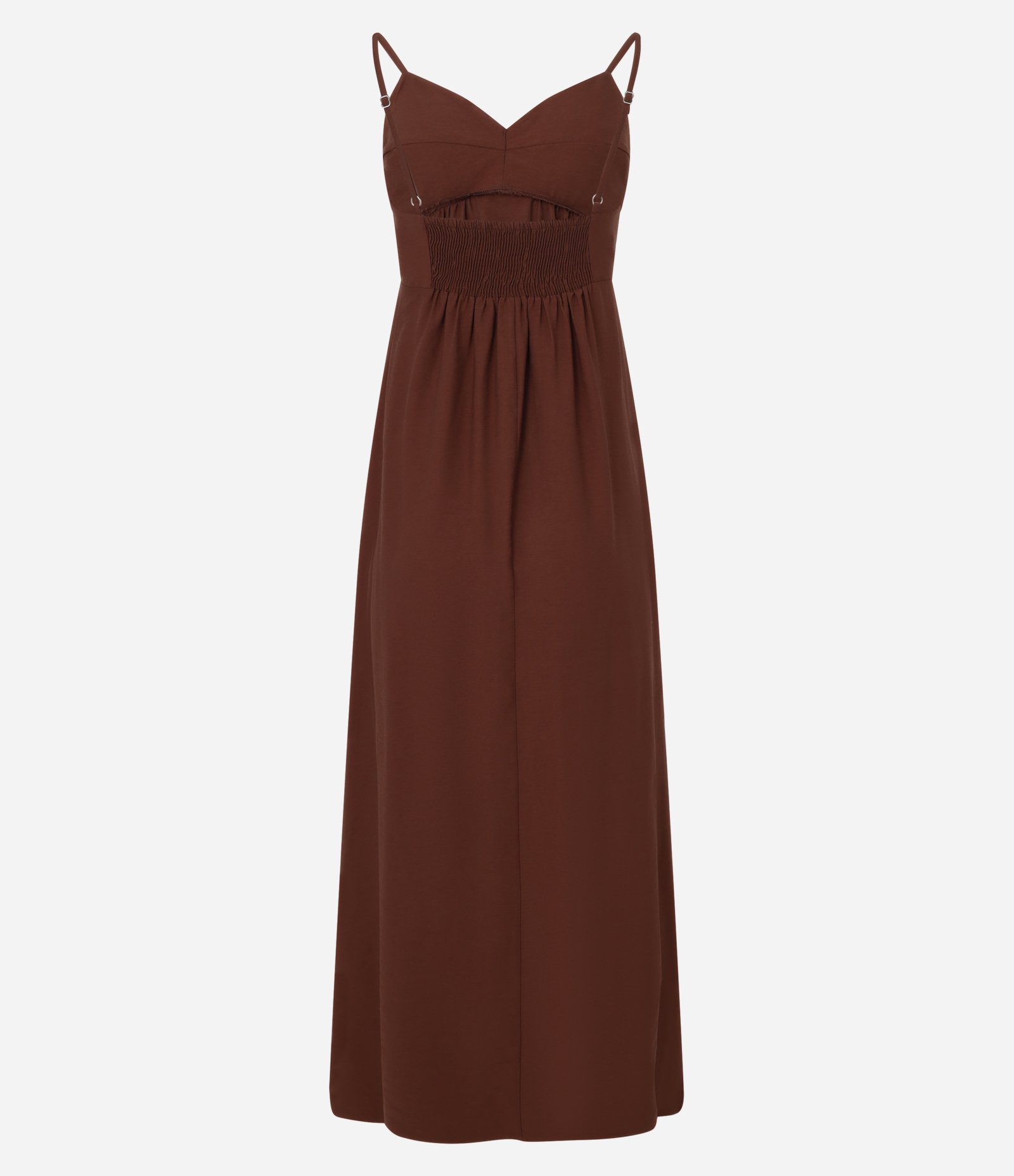 Vestido Evasê Longo em Crepe com Recorte no Busto Marrom 7