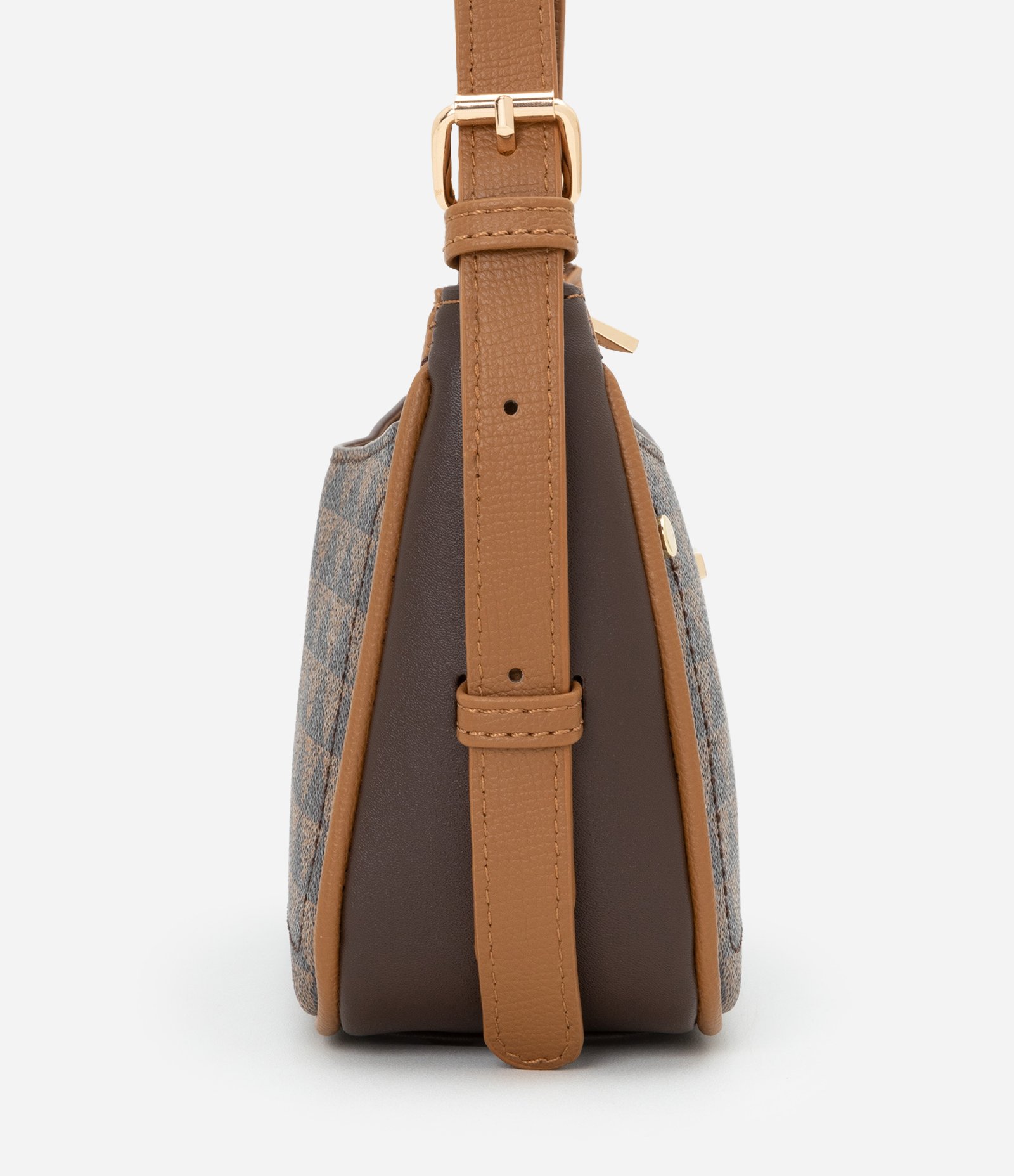 Bolsa Shoulder Transversal com Estampa Triangular Marrom 2