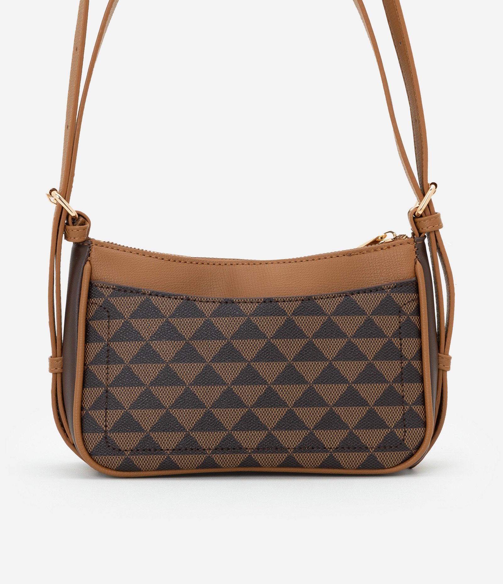 Bolsa Shoulder Transversal com Estampa Triangular Marrom 3