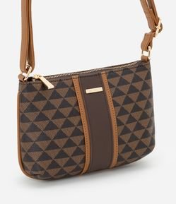 Bolsa Transversal Pequena em PU Estampa Triângulos com Detalhe
