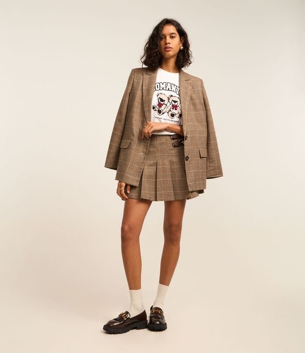 Saia Evasê Curta em Polivelour Xadrez Príncipe de Gales