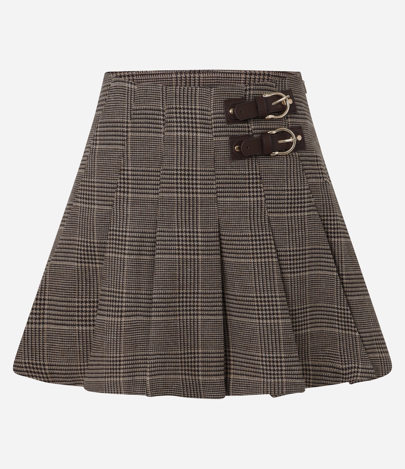 Saia Evasê Curta em Polivelour Xadrez Príncipe de Gales Marrom 5