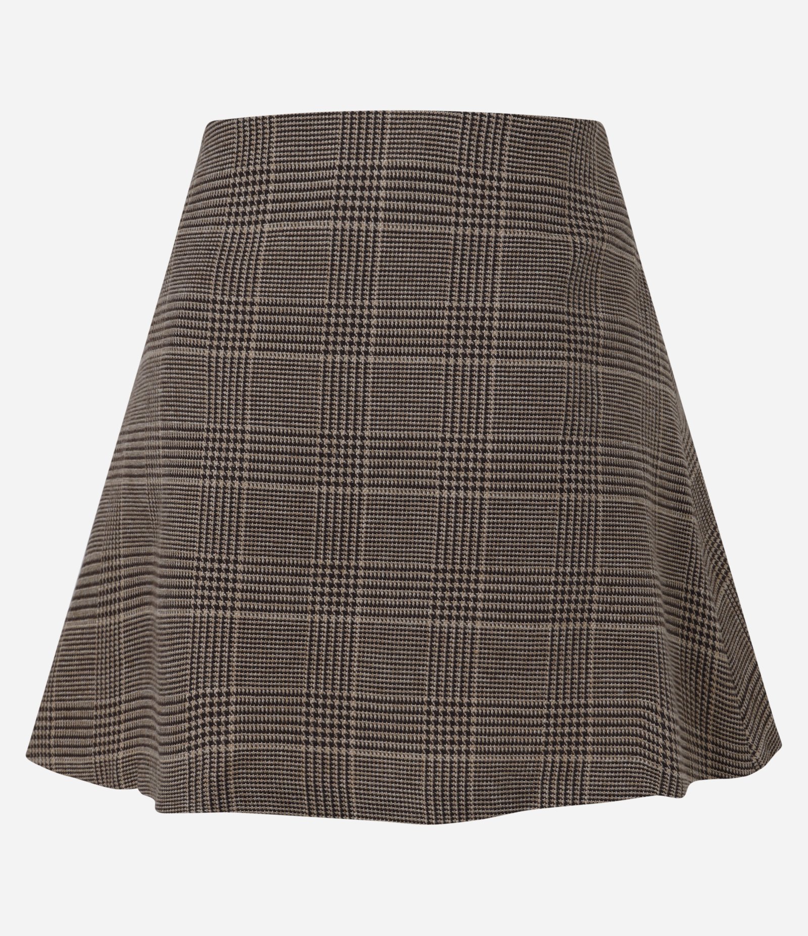 Saia Evasê Curta em Polivelour Xadrez Príncipe de Gales Marrom 6