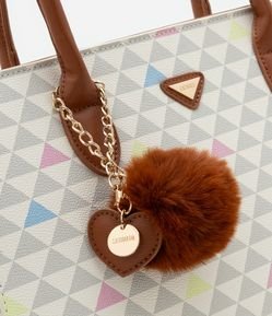 Bolsa Shopper em PU com Pompom e Estampa Triângulos