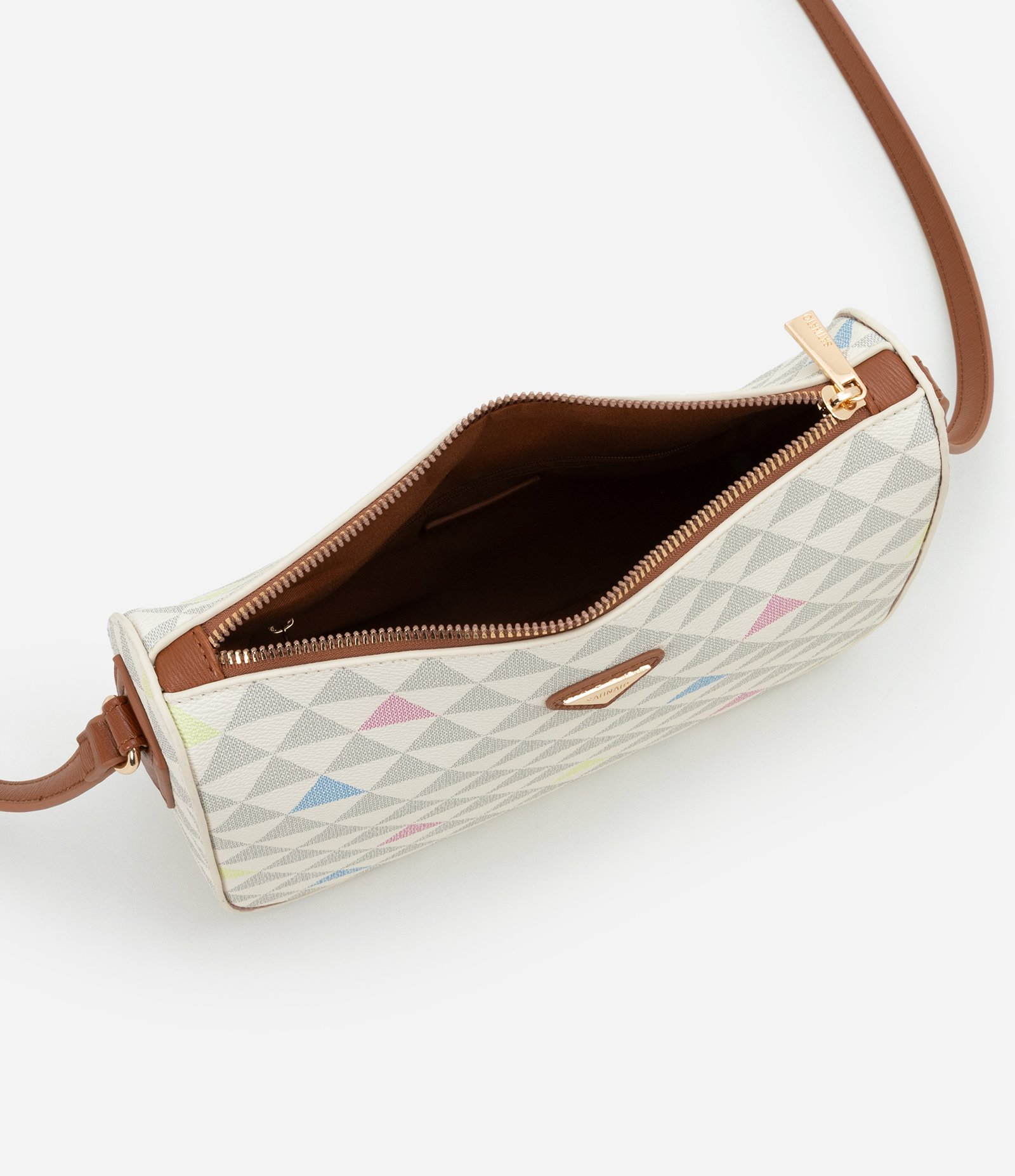 Bolsa Transversal em PU com Estampa Triângulo Off White 4