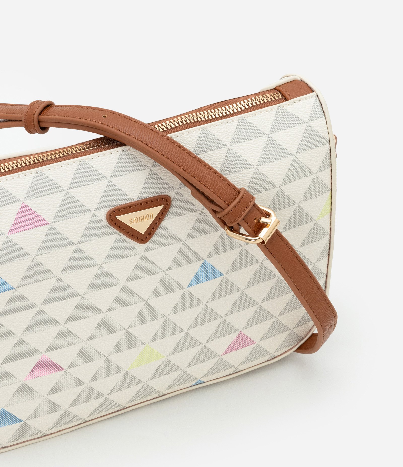 Bolsa Transversal em PU com Estampa Triângulo Off White 6