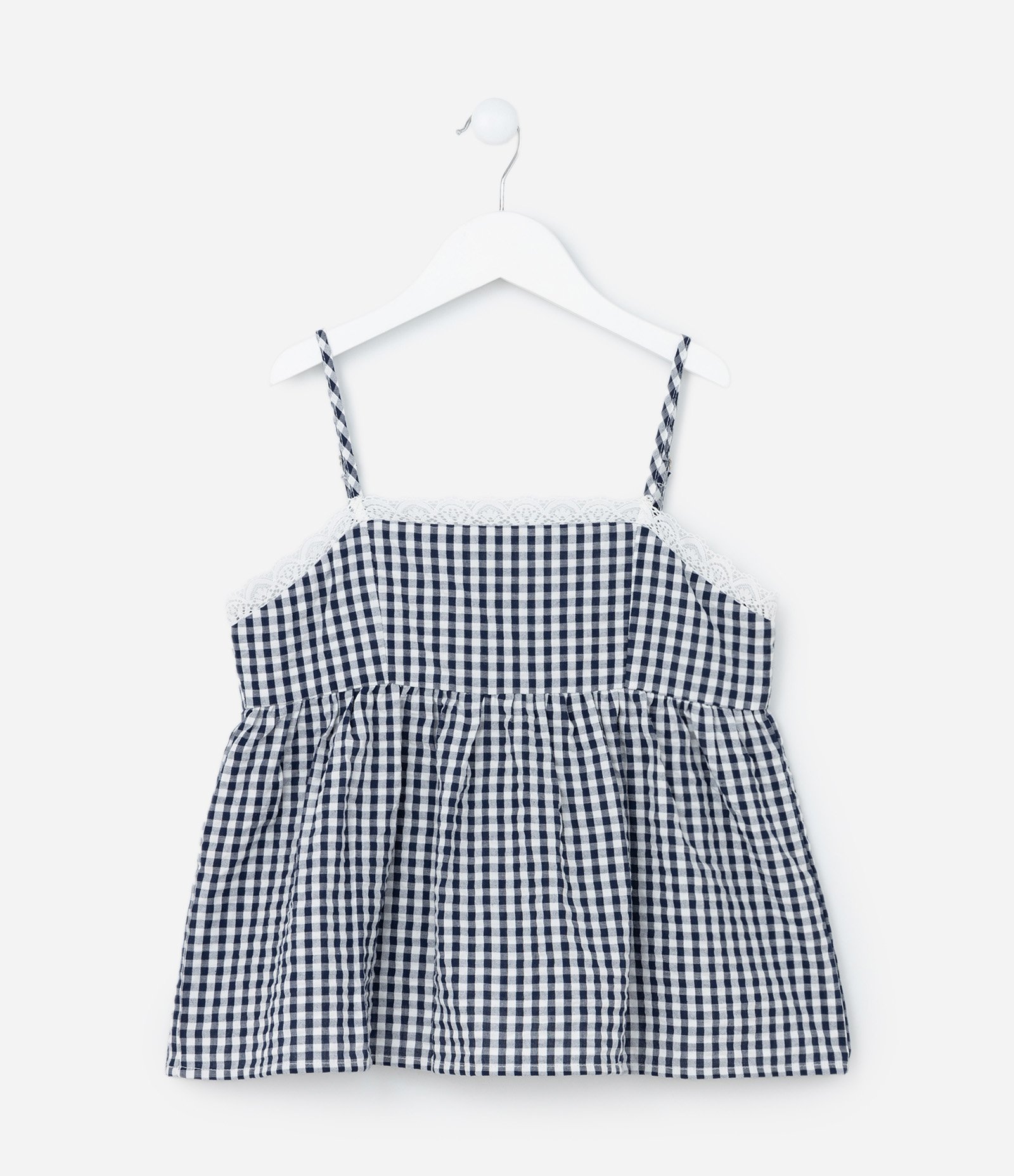 Blusa Infantil em Tricoline com Detalhe em Renda - Tam 5 a 14 Anos Preto/Branco 1