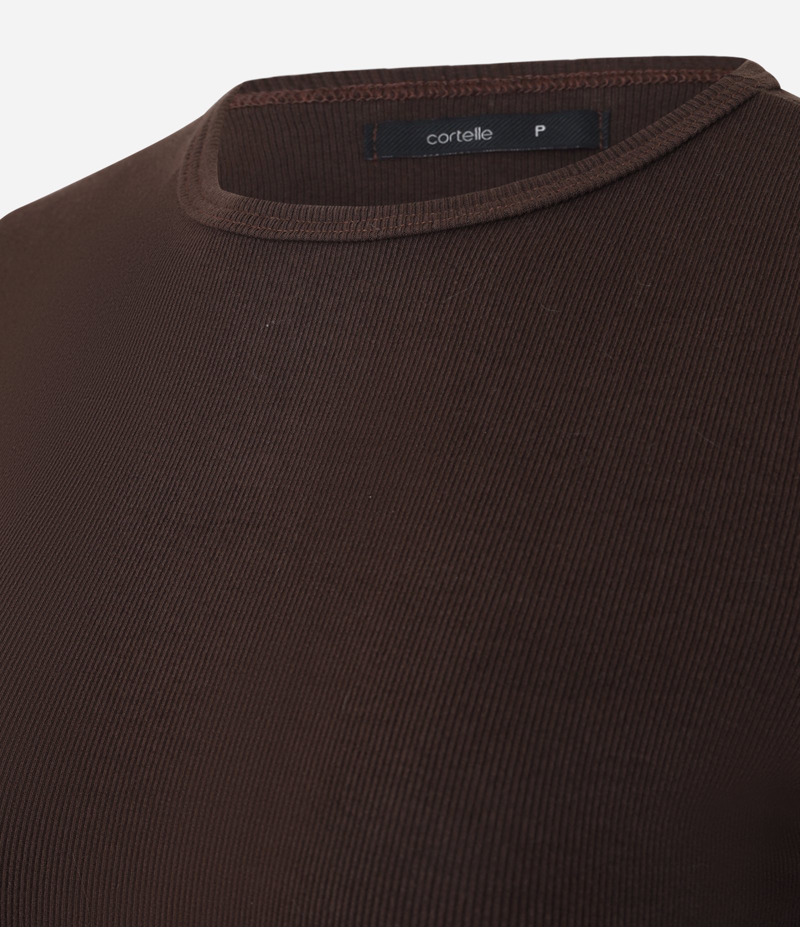 Blusa Básica Ajustada em Ribana com Gola Redonda Marrom 7