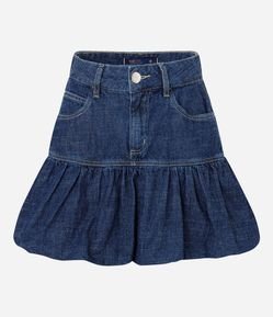 Saia Balonê em Jeans com Cós Cadeirão