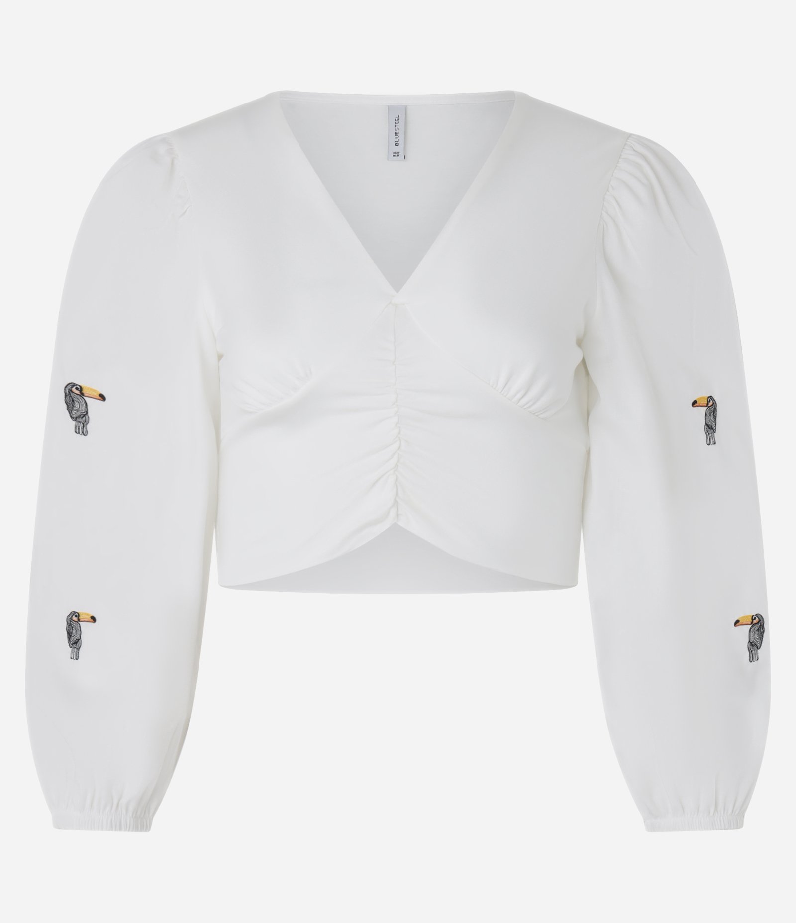 Blusa em Viscose com Manga Bufante e Bordado de Tucaninhos Branco 4