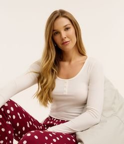 Pijama Longo em Ribana com Calça Poá