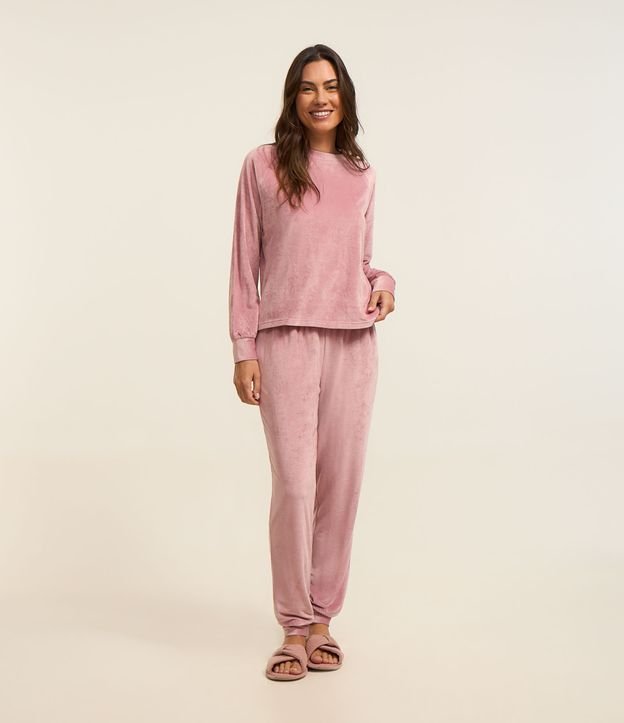 Pijama Longo em Plush com Punhos Ajustados