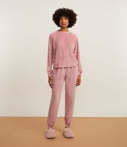 Pijama Longo em Plush com Punhos Ajustados