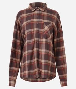 Camisa Oversized em Flanela Xadrez com Bolsinho