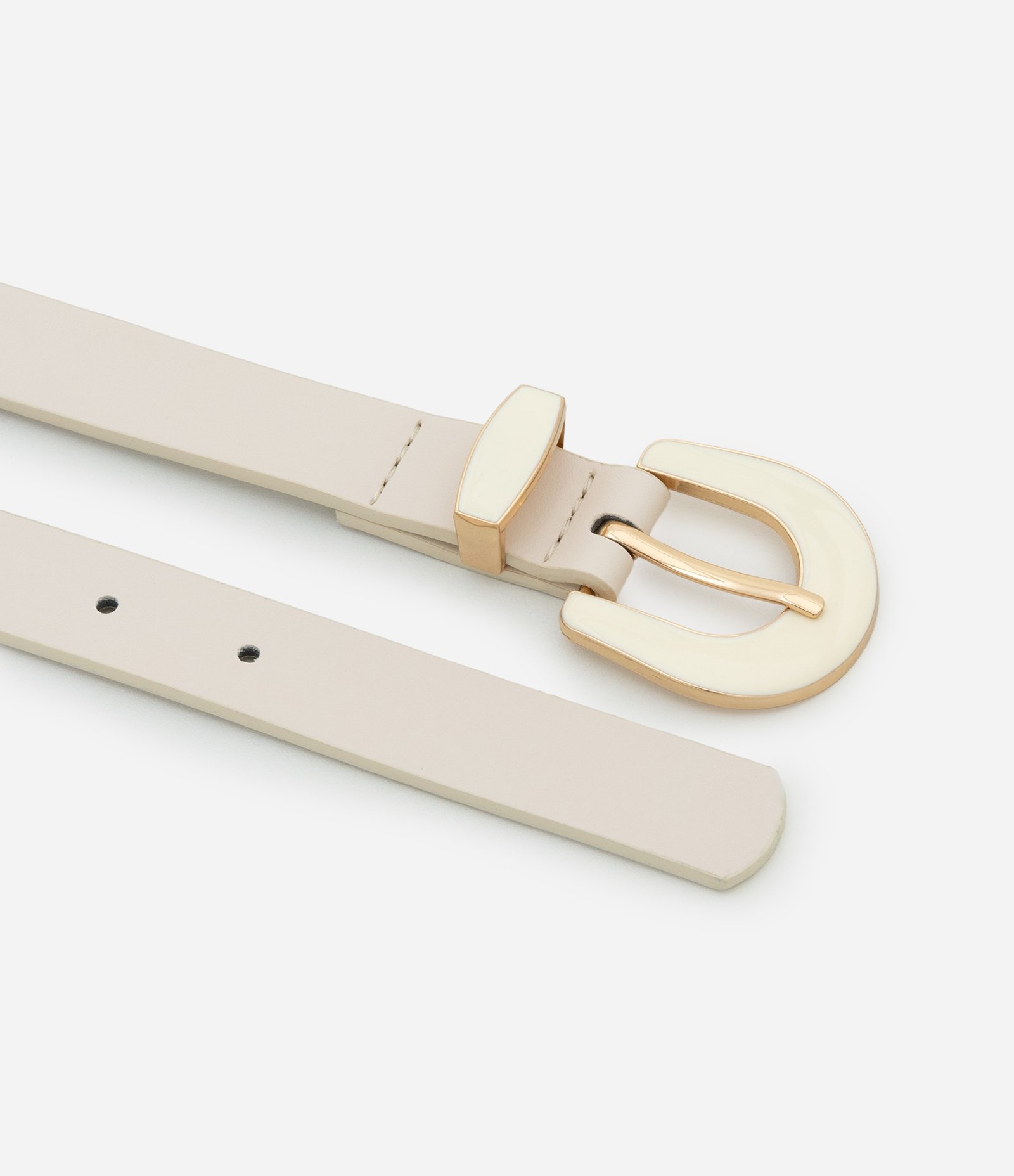 Cinto Médio em PU com Fivela Envernizada Curve e Plus Size Off White 2