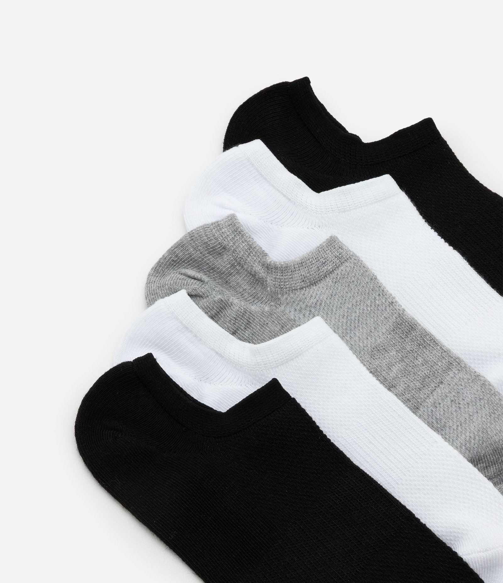 Kit 05 Pares de Meias Esportivas Cano Baixo Básicas Preto/Branco/Cinza 1