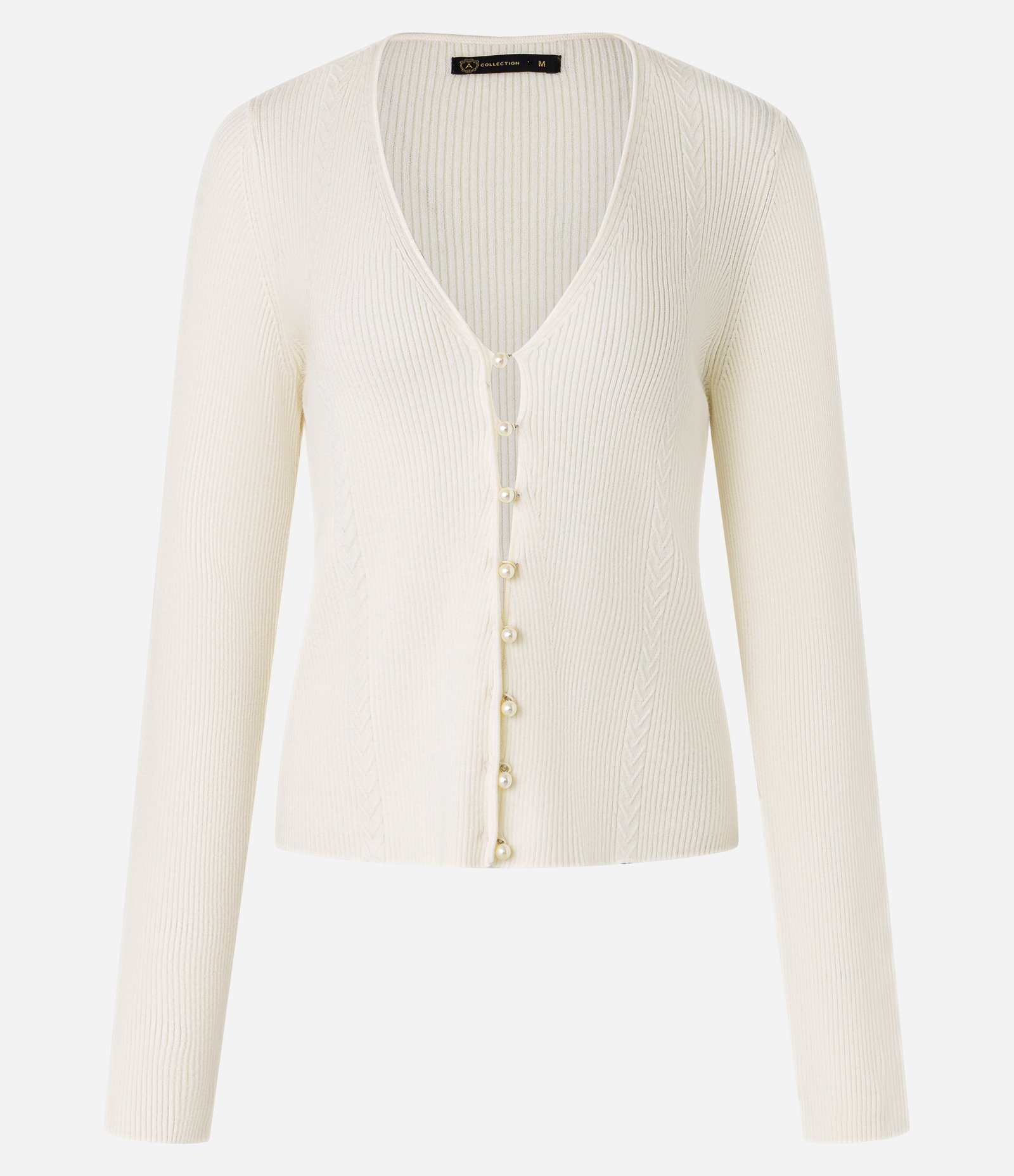 Cardigan Canelado em Tricô com Botões de Pérolas Off White 7