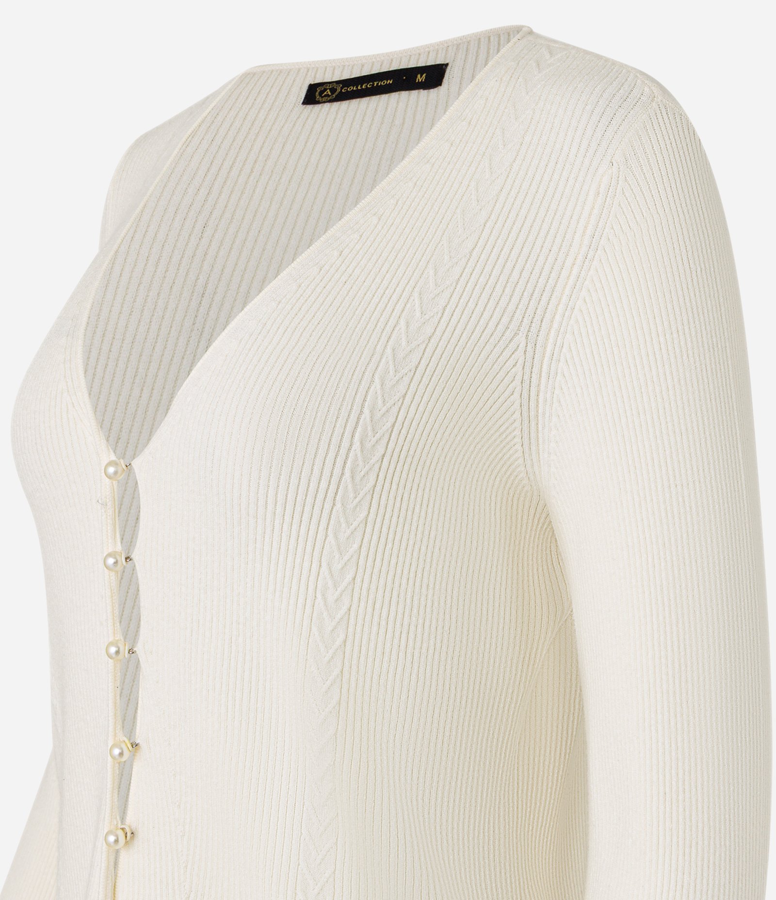 Cardigan Canelado em Tricô com Botões de Pérolas Off White 8