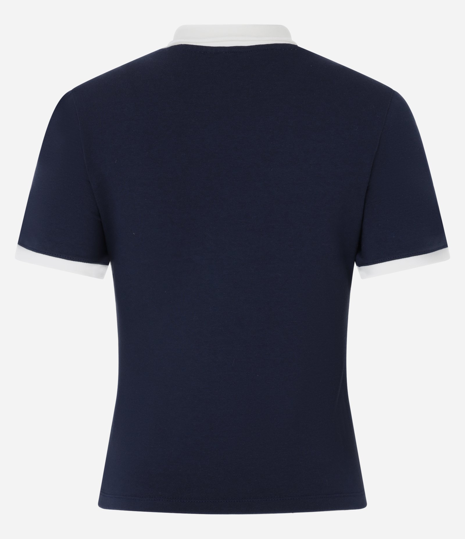 Blusa Cropped em Algodão com Gola Polo e Bordado de Cerejinhas Azul 7