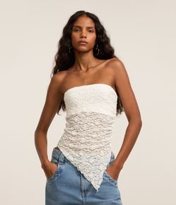 Blusa em Renda Tomara que Caia com Ponta Assimétrica