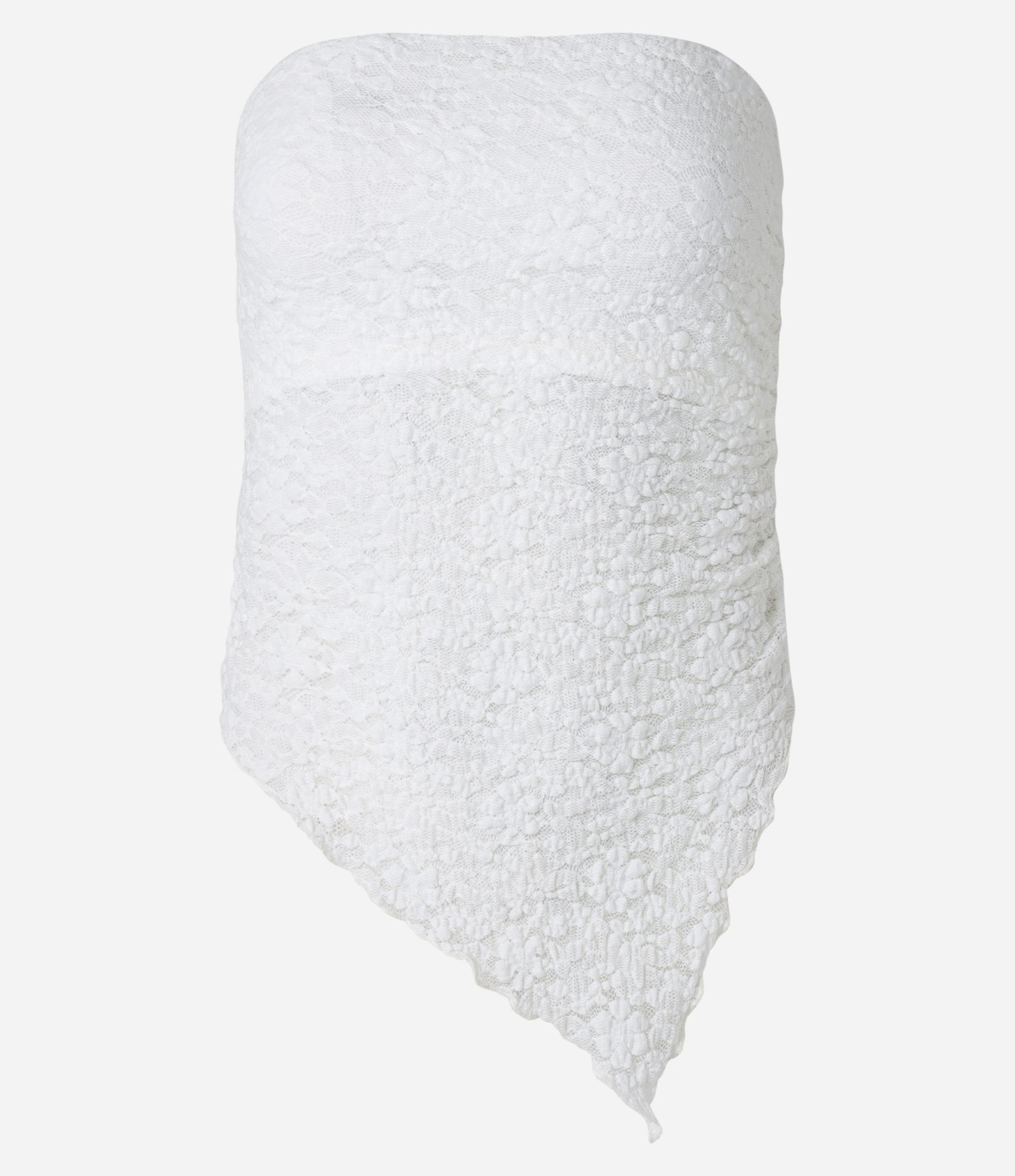 Blusa em Renda Tomara que Caia com Ponta Assimétrica Branco 5