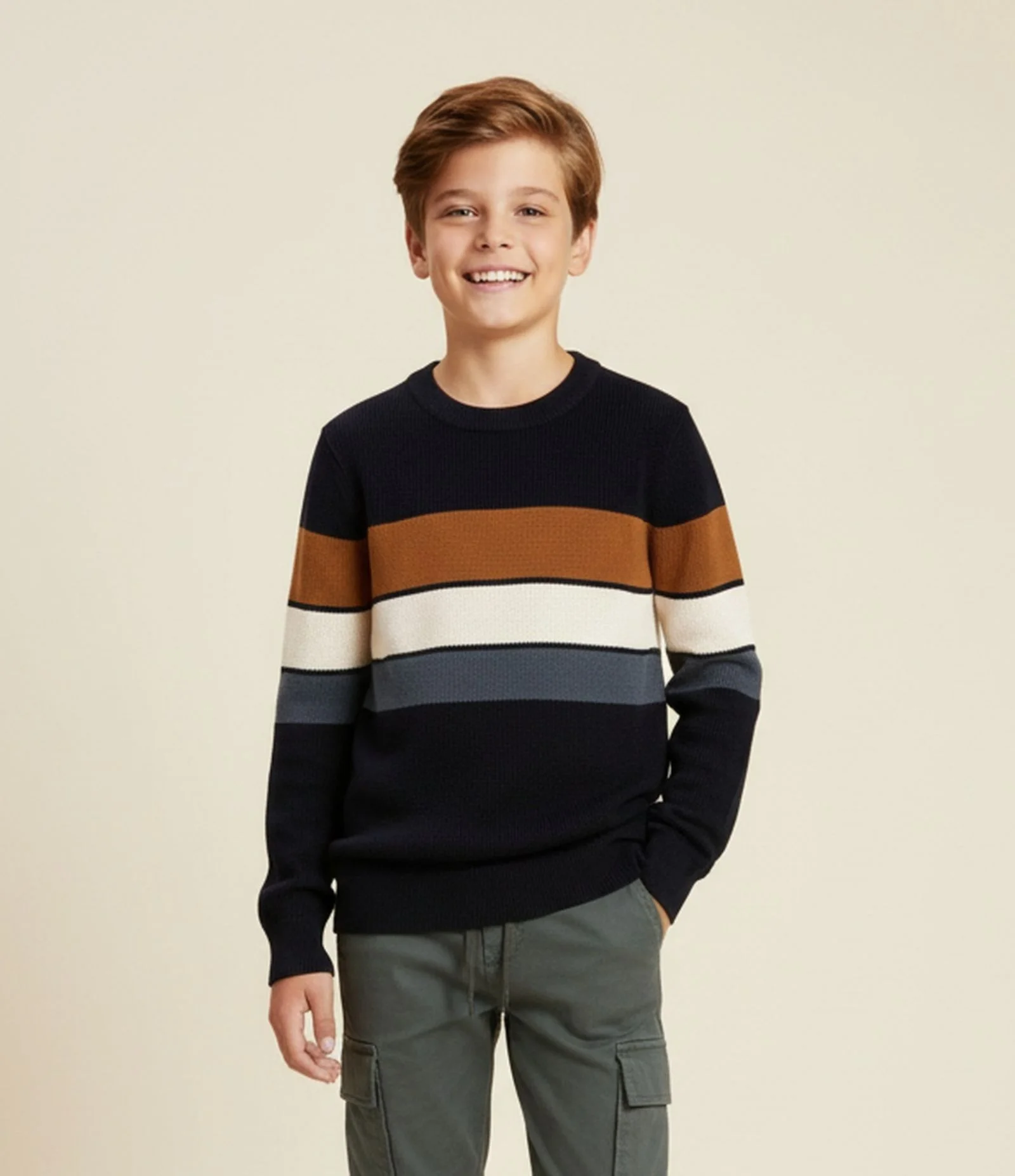 Suéter Infantil Texturizado com Estampa Listrada - Tam 5 a 14 Anos Azul Escuro 1