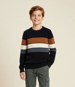 Suéter Infantil Texturizado com Estampa Listrada - Tam 5 a 14 Anos