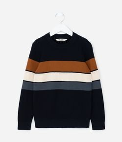 Suéter Infantil Texturizado com Estampa Listrada - Tam 5 a 14 Anos