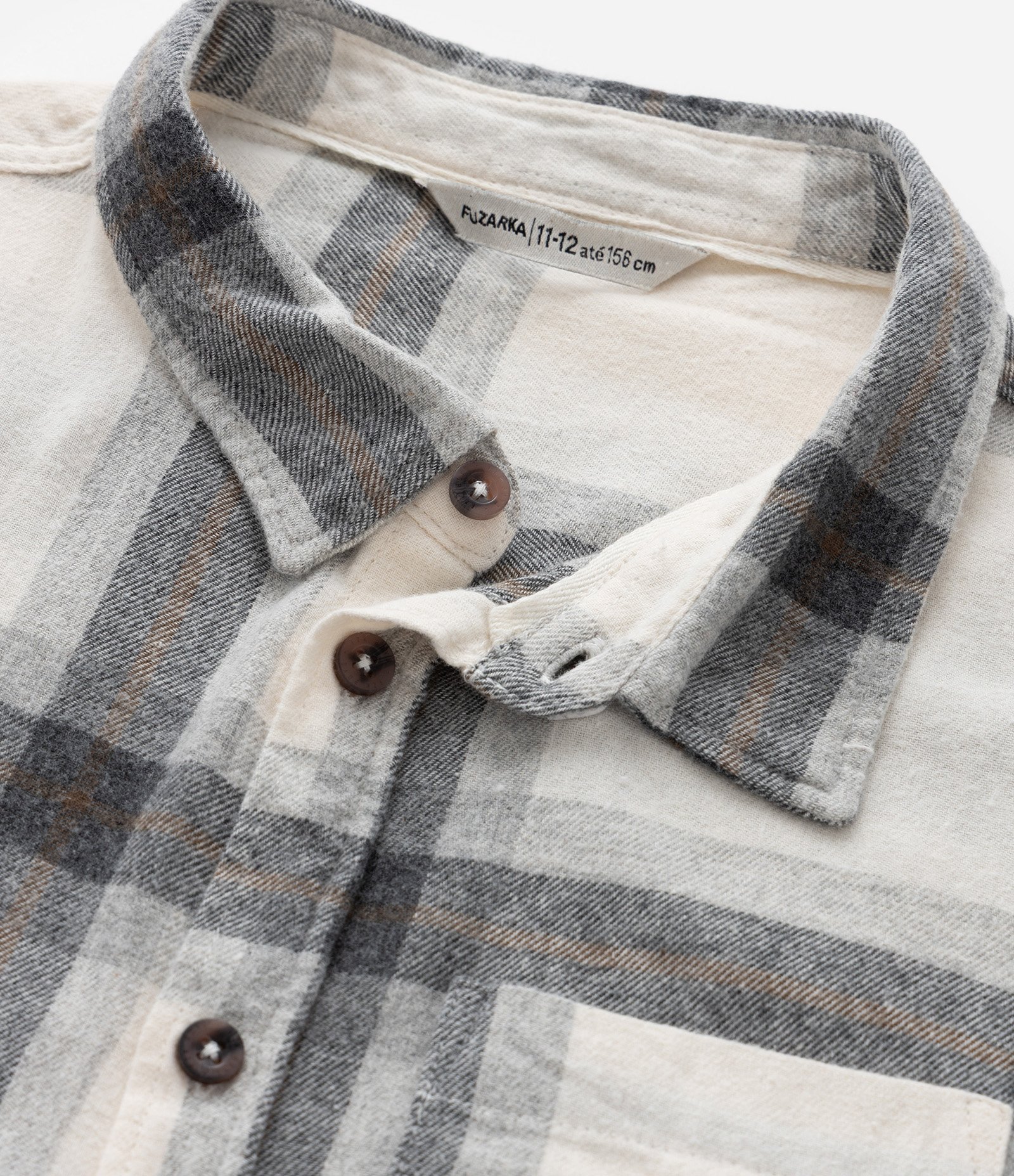 Camisa Infantil em Flanela com Estampa Xadrez - Tam  5 a 14 Anos Cinza/Bege 3