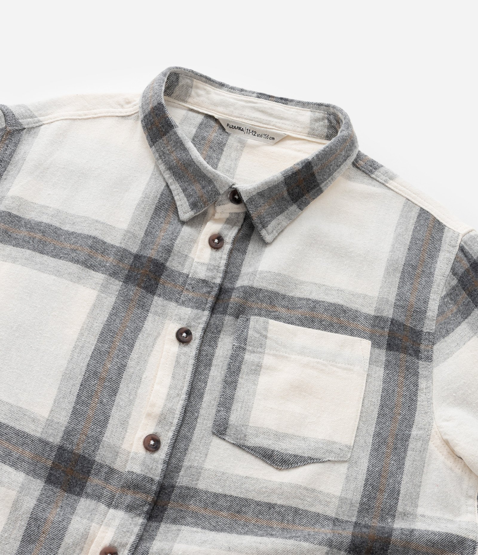Camisa Infantil em Flanela com Estampa Xadrez - Tam  5 a 14 Anos Cinza/Bege 5