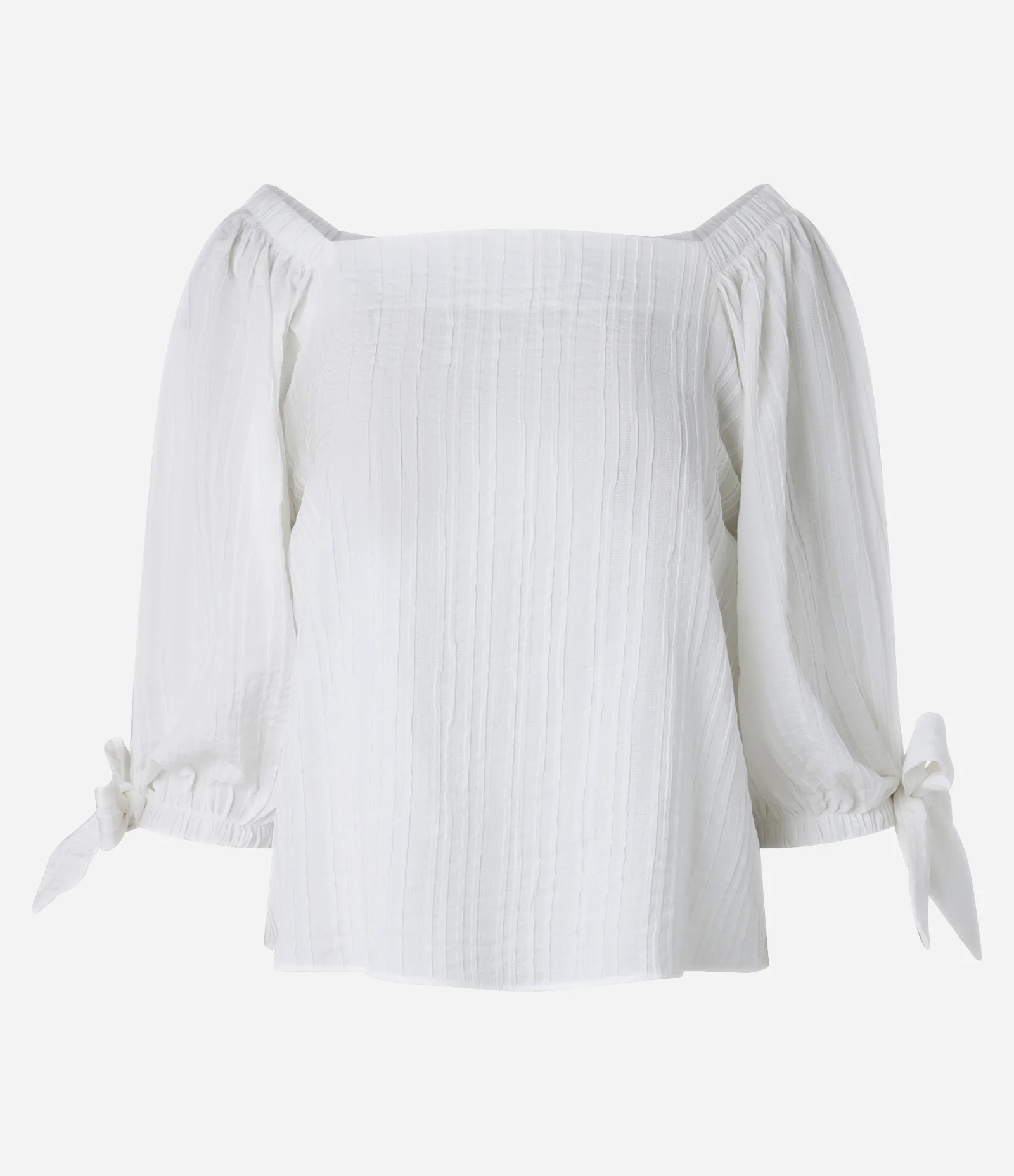 Blusa em Viscose com Decote Quadrado e Manga 3/4 com Amarração nos Punhos Branco 1