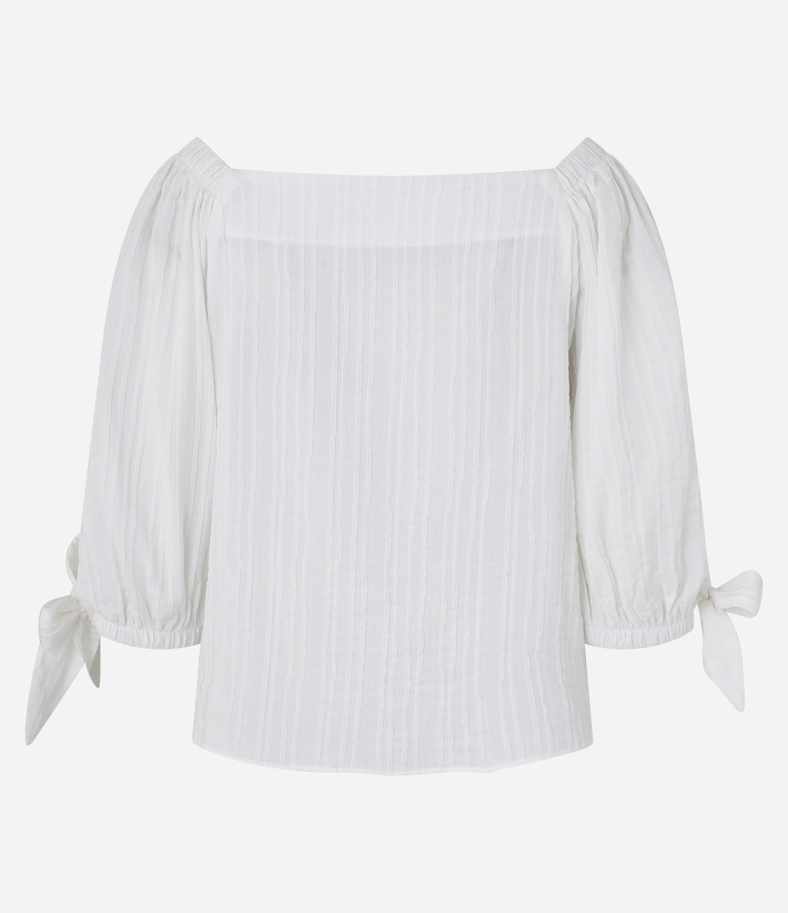 Blusa em Viscose com Decote Quadrado e Manga 3/4 com Amarração nos Punhos Branco 3