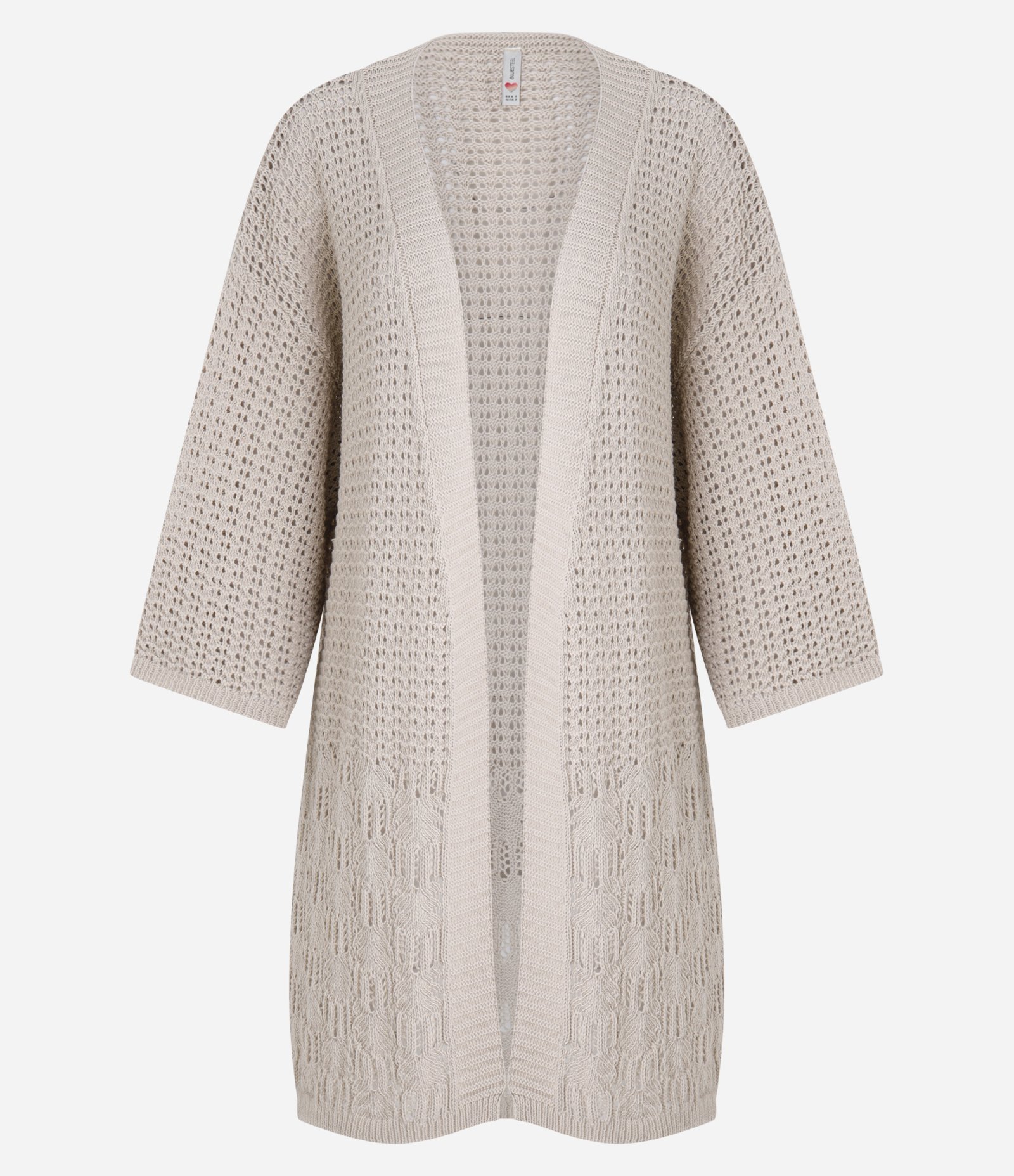 Kimono Alongado em Tricô com Mix de Pontos Bege 4
