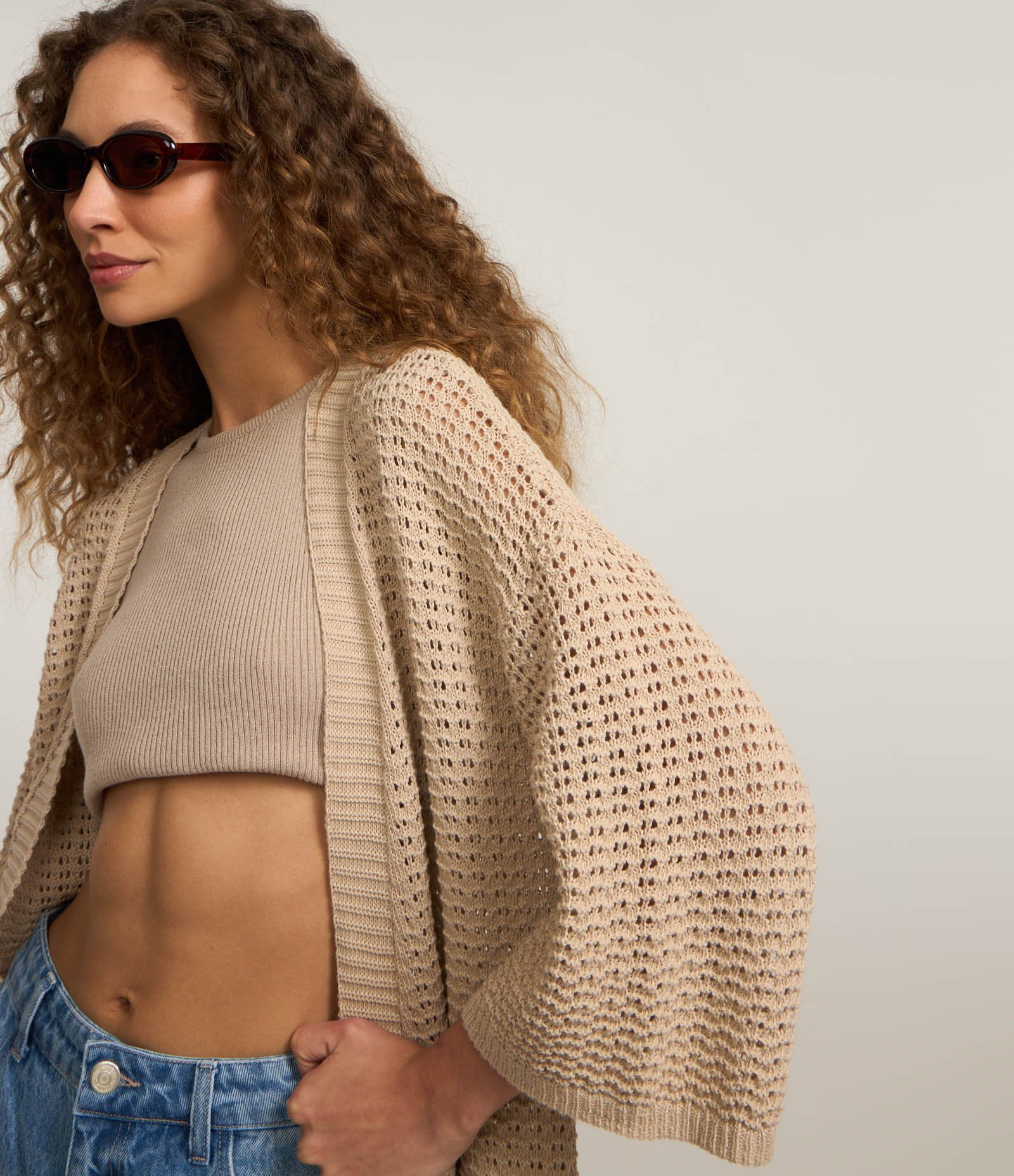 Kimono Alongado em Tricô com Mix de Pontos Bege 3