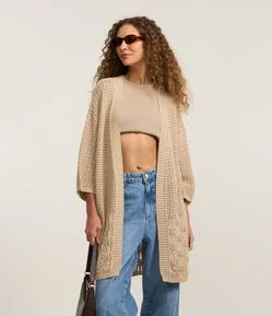 Kimono Alongado em Tricô com Mix de Pontos
