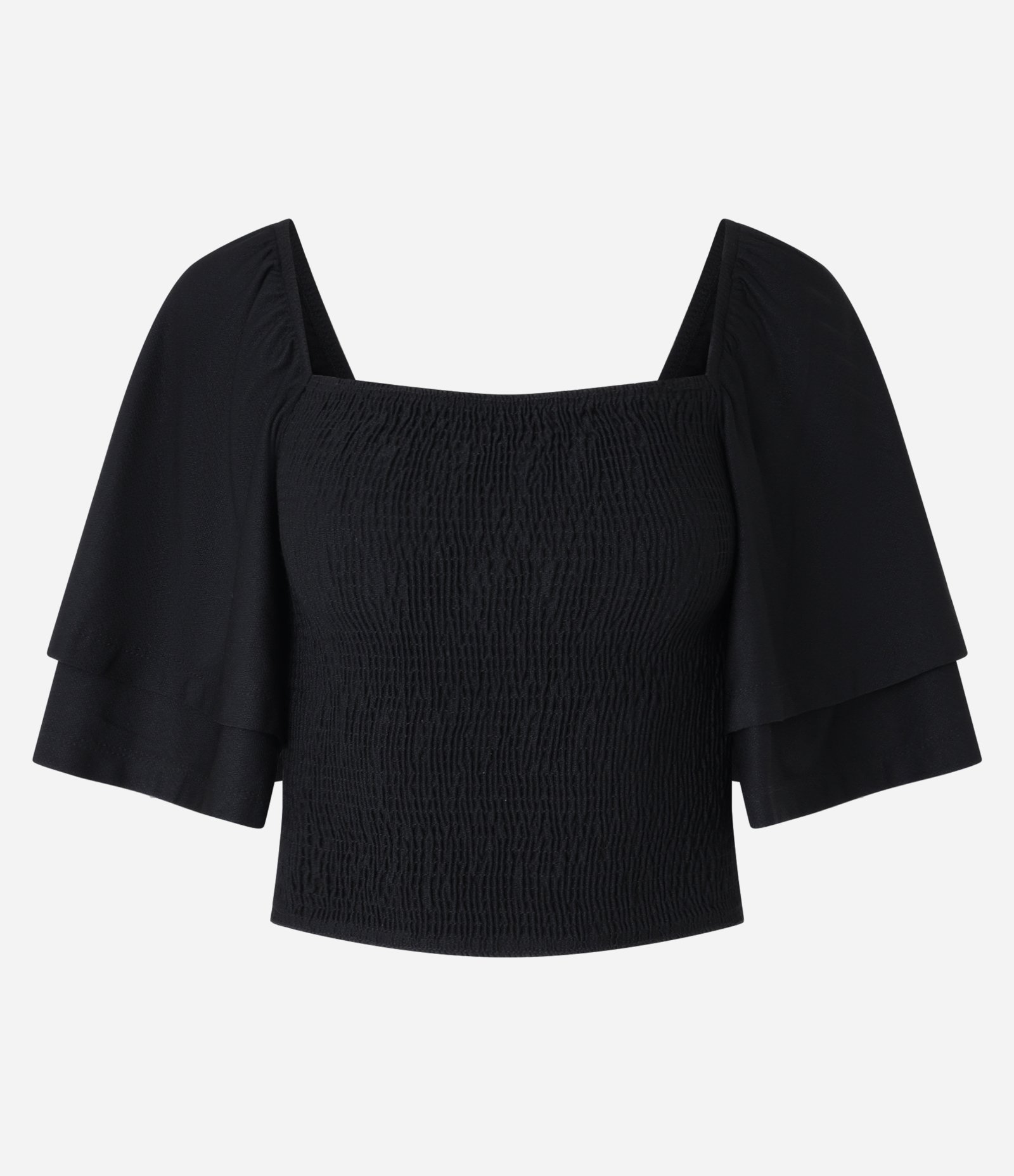 Blusa Curta em Lastex com Manga Godê Preto 1