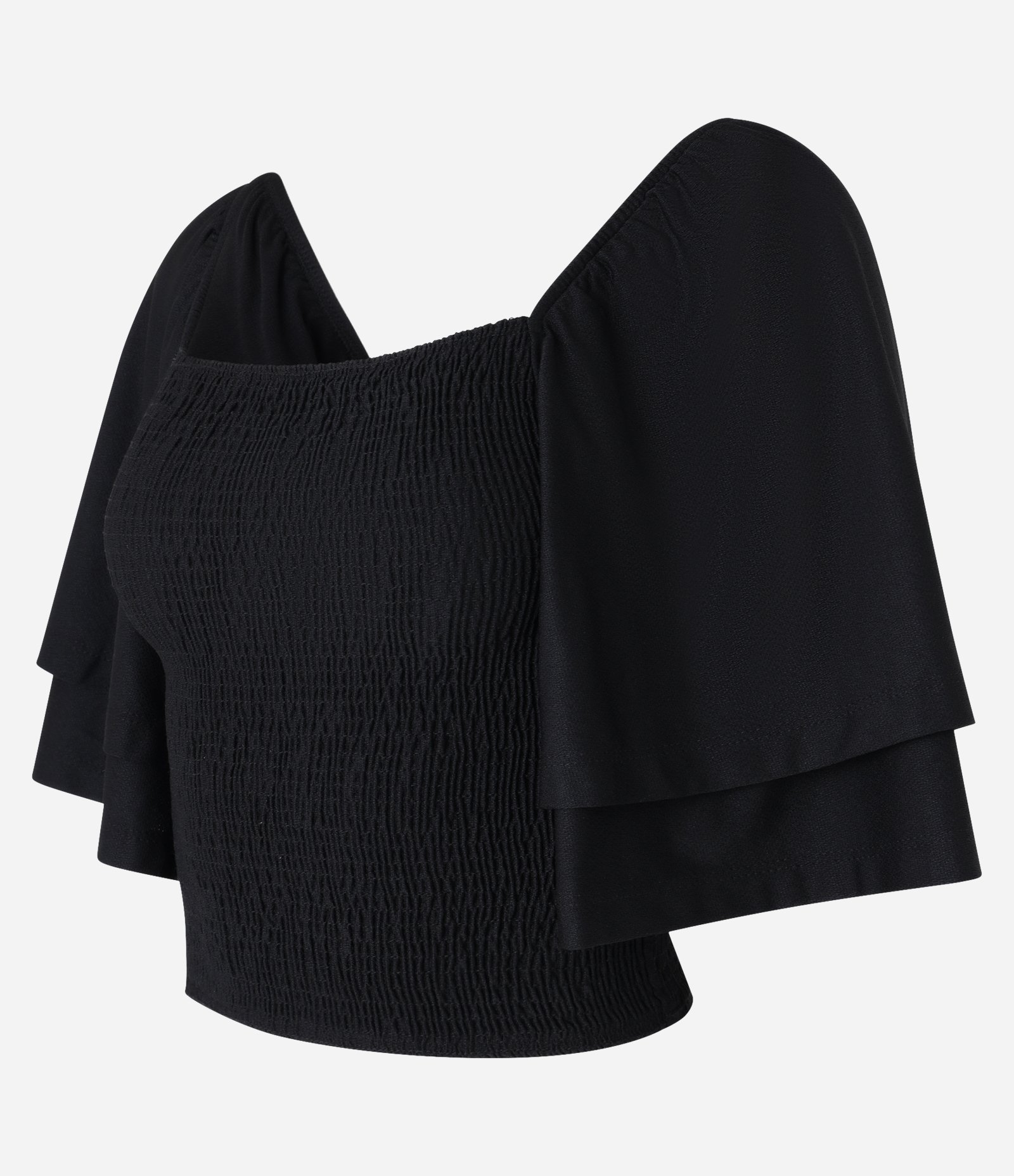 Blusa Curta em Lastex com Manga Godê Preto 2