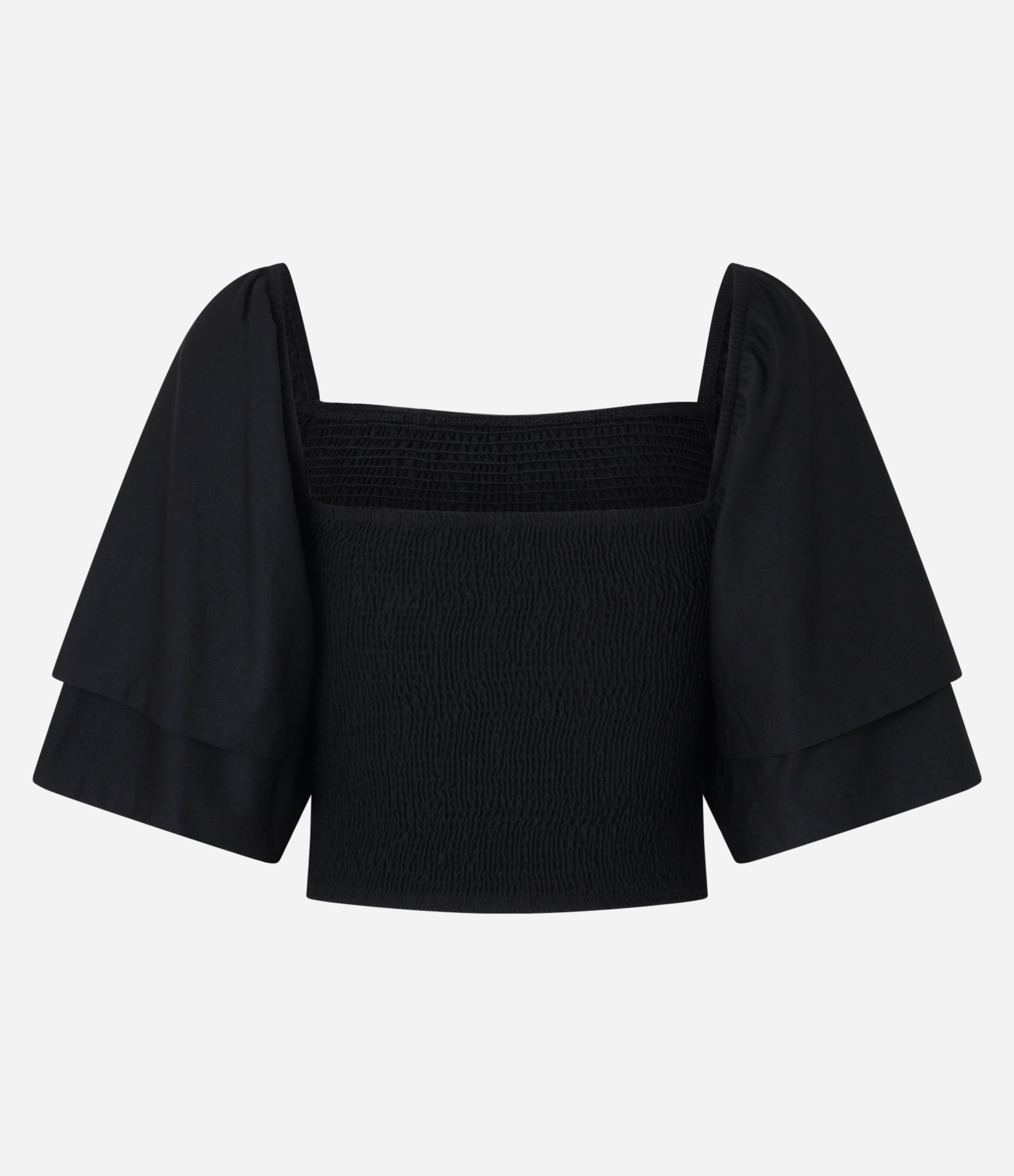 Blusa Curta em Lastex com Manga Godê Preto 3