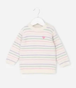 Casaco Infantil em Chenille com Listras e Coração Bordado – Tam 0 a 18 Meses